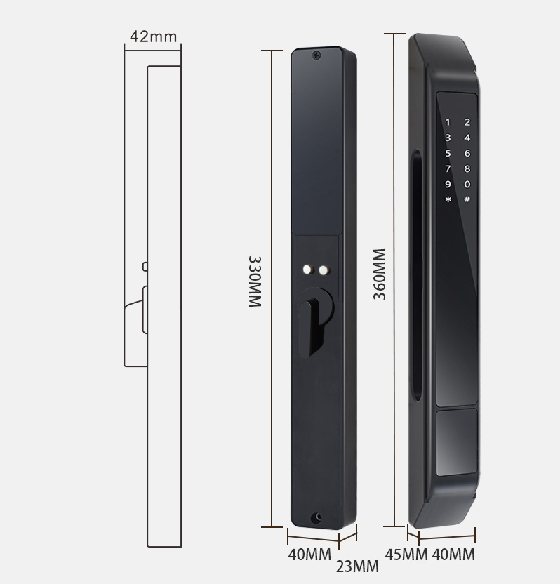 Kích thước khóa cửa nhôm vân tay hubert HB CN79 Black App wifi