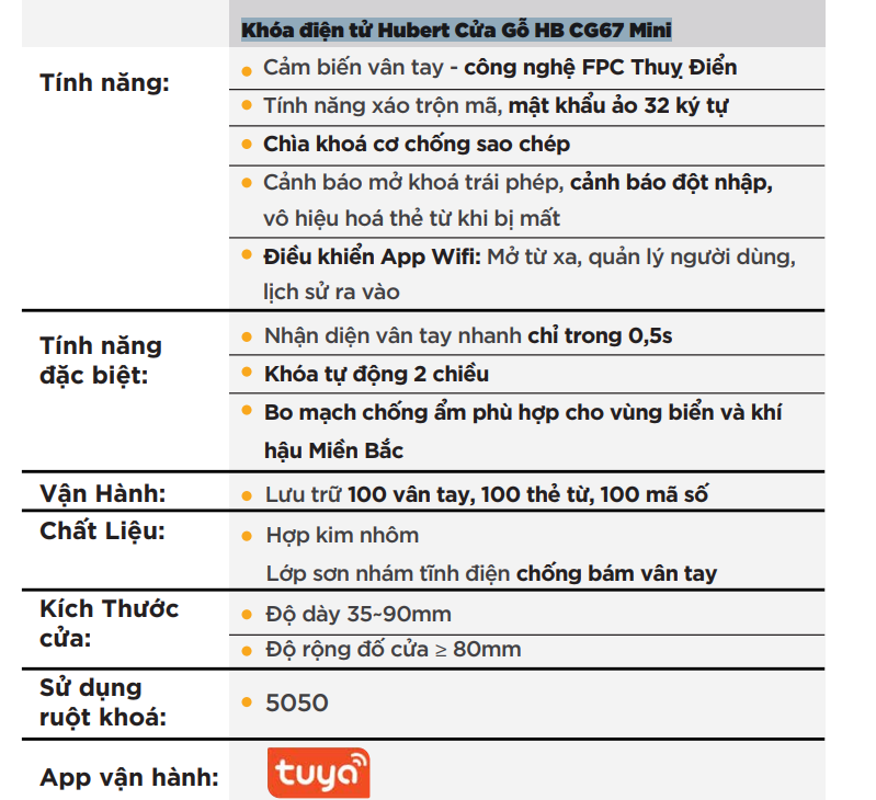 thông số kỹ thuật HB CG67 Mini